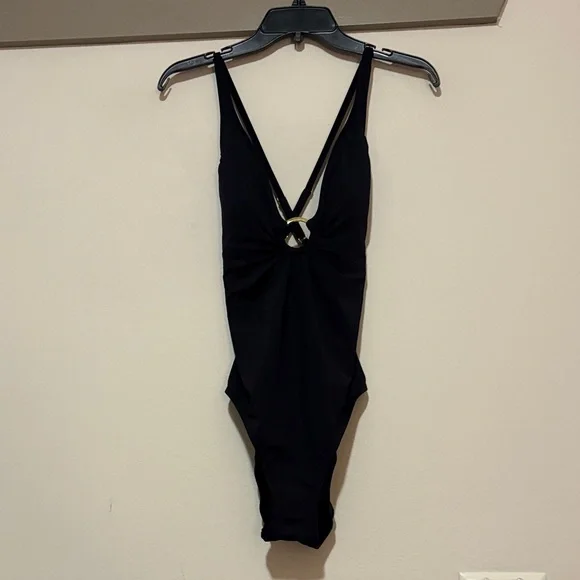Bleu Rod Beattie Plunge Halter One Piece Swimsuit in Black SZ 8 NWT - Picture 3 of 4